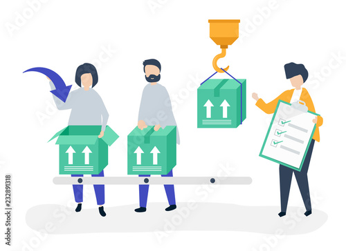 Character illustration of people with packages for shipment