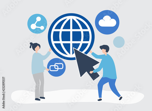 Characters and global communication concept illustration