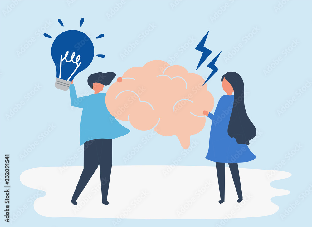 Character of people holding creative ideas icons illustration Character of people holding creative ideas icons illustration