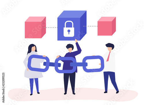Security concept illustration of people holding a chain