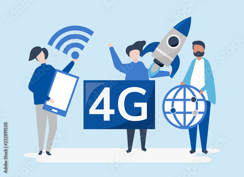 Character illustration of people with 4g icon