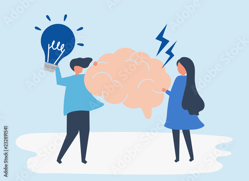 Character of people holding creative ideas icons illustration