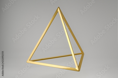 Abstract photorealistic 3d rendering of a tetrahedron. Modern background with geometric shape of the Platonic solids. Minimalist design for poster, cover, branding, banner, placard.
