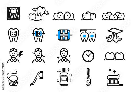 Getting Braces and dental Treatment at orthodontic clinic. Oral care concept icon.