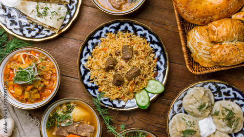 dishes of Uzbek cuisine lagman, pilaf
