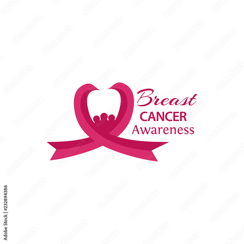Breast Cancer Awareness Ribbon and people on white background. Vector illustration