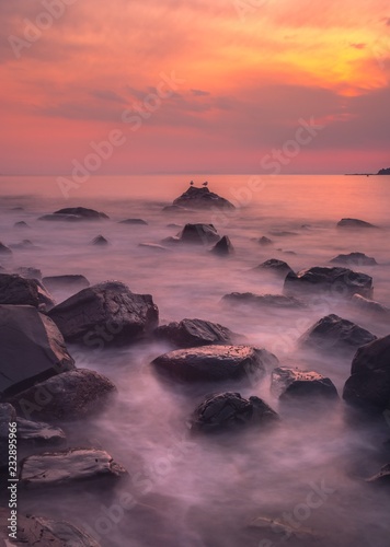 Long exposure: rocks and stones on the seashore