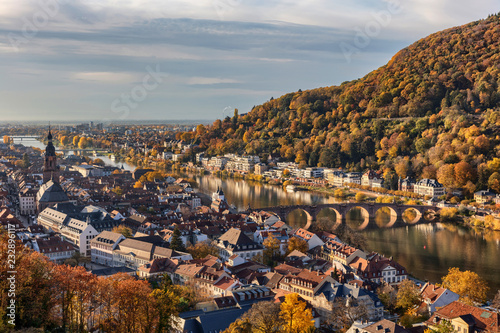 view over the old town of Heidelberg with vibrant autumn colors