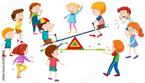 Group of children playing on seesaw