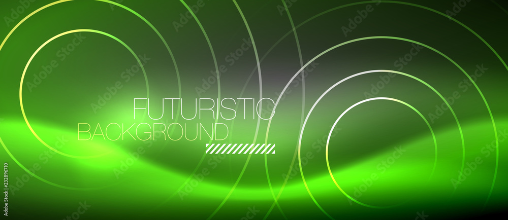 Neon circles abstract background, shiny lines