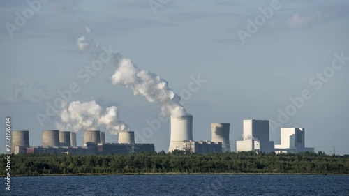 coal power station at lakeside, timelapse