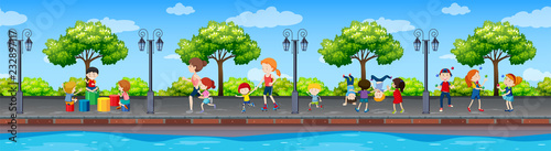 Long park scene with people