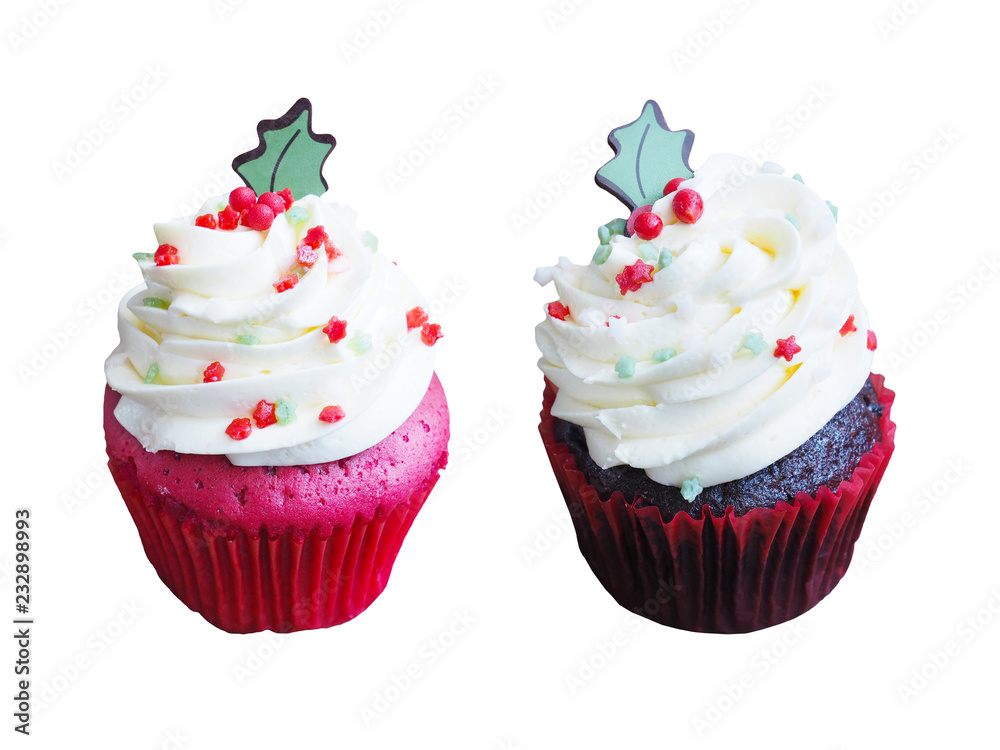 cupcakes in christmas tree shape isolated on white