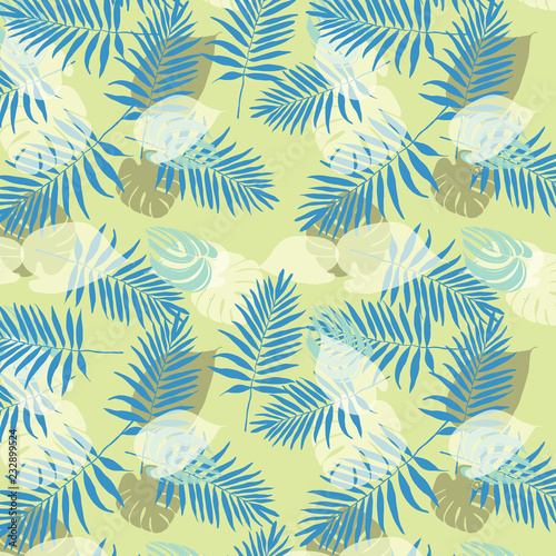 Tropical palm leaves  jungle leaves vector floral pattern background. Leaves texture pattern.Watercolor floral background.