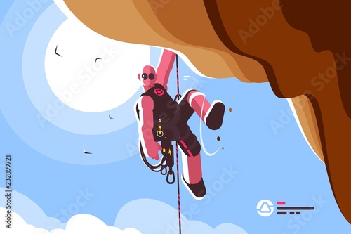 Mountain climber with special equipment