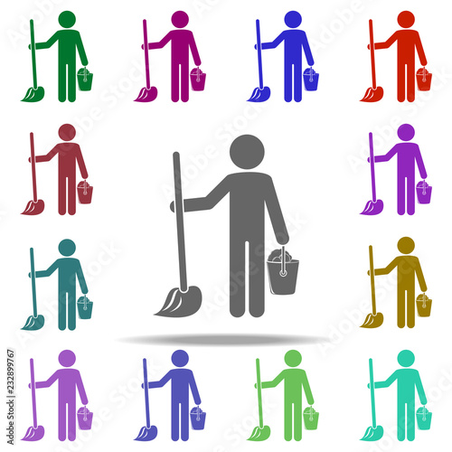 man washes floors icon. Elements of Cleaners in multi color style icons. Simple icon for websites, web design, mobile app, info graphics