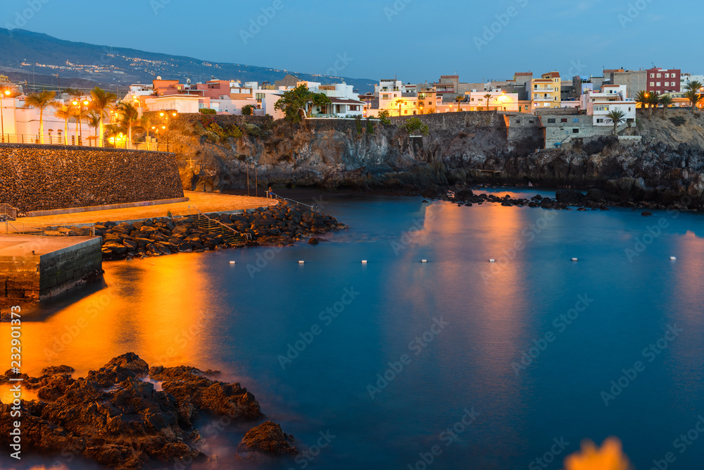 Magnificent night view of the coast in the village of Alcala.  Tenerife. Canary Islands..Spain