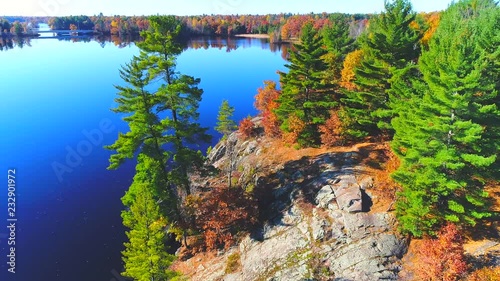 Autumn in Northern Wisconsin, scenic drone view of amazing colorful forests along the Peshtigo River photo