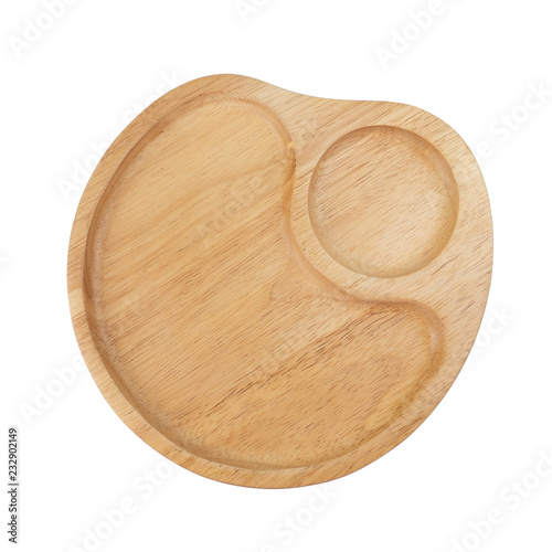 wooden plate for food isolated on white background.concept Handcraft cooking utensils