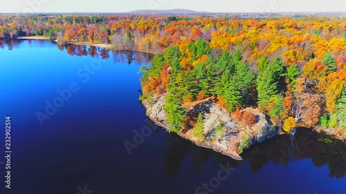 Autumn in Northern Wisconsin, scenic drone view of amazing colorful forests along the Peshtigo River photo