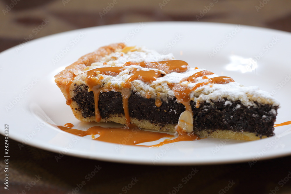 cake with poppy seeds and caramel