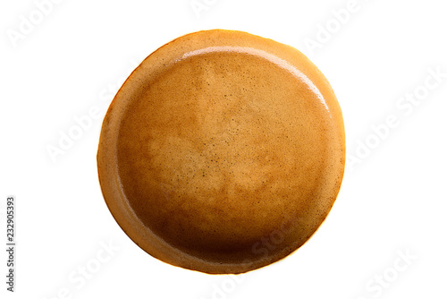 top view bubbles texture of espresso coffee on white background