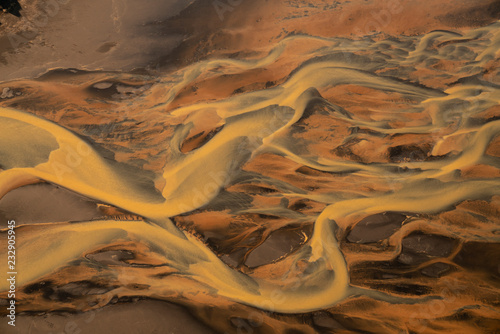 Aerial view of abstract patterns of Icelandic landscape