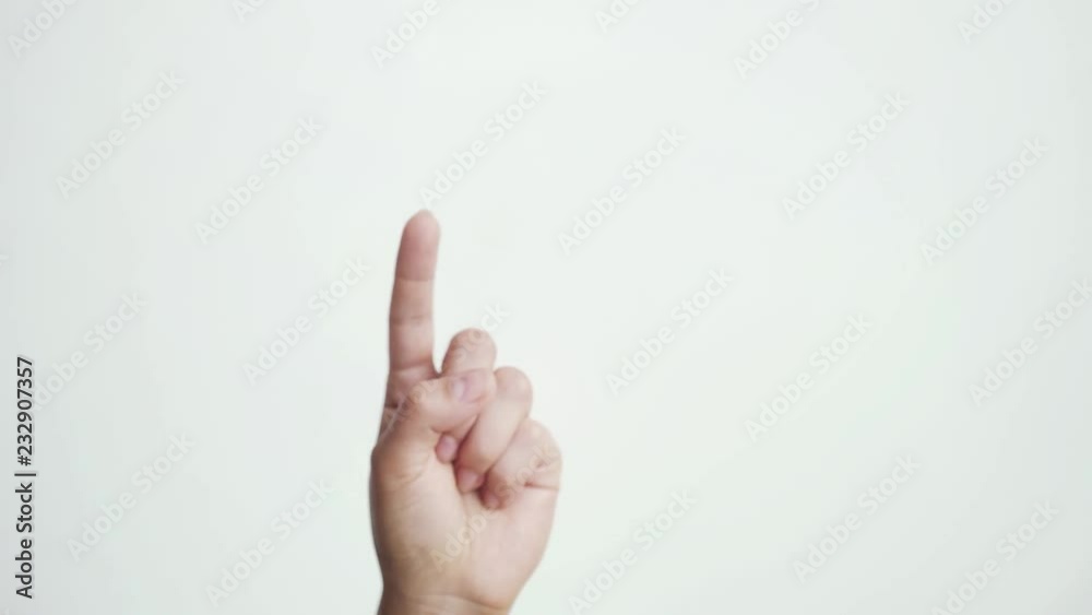 Close up of isolated female hand shows of five hand touchscreen gestures on white background. 3840x2160