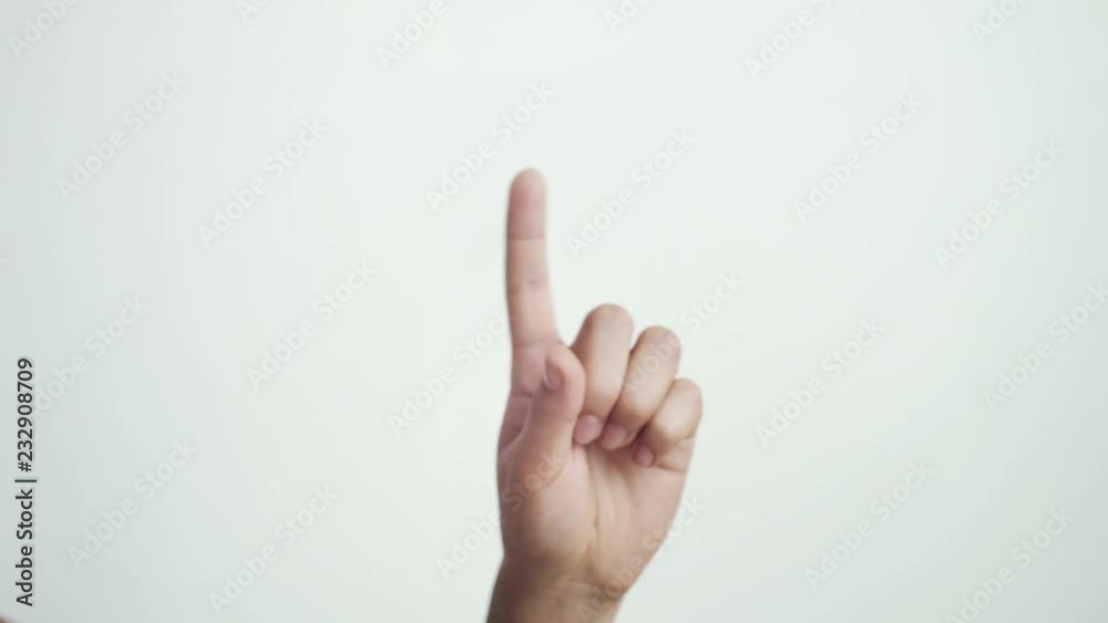 Close up of isolated female hand shows of hand touchscreen gestures on white background. 3840x2160