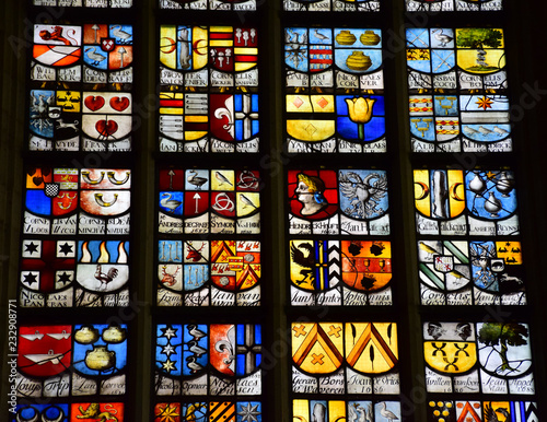 Photography Stained glass window in the Oude Kerk (Old Church) in Amsterdam, Netherlands