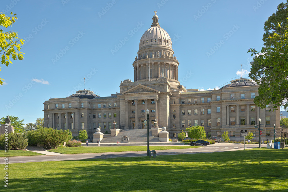 Boise Idaho state capitol building and park.