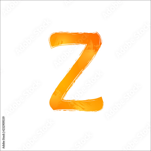 Watercolor letter Z. Orange image, white backgroumd. Vector illustration.