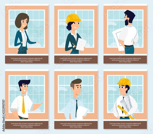Set of illustrations of architects at work