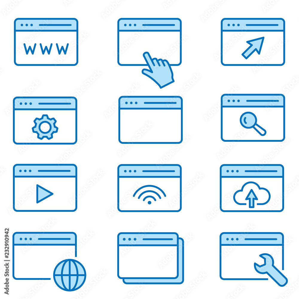 Browser flat line icon set. Vector illustration. Editable stroke.