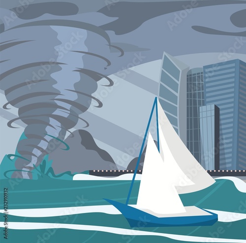 Vector picture impending hurricane on the city