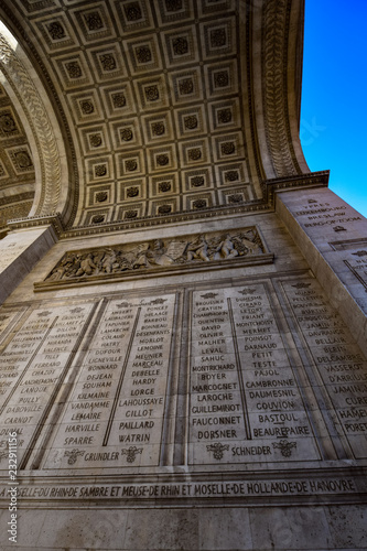 Architectural details of the Arc de Triomphe in the Place de Etoille in Paris © Euskera Photography