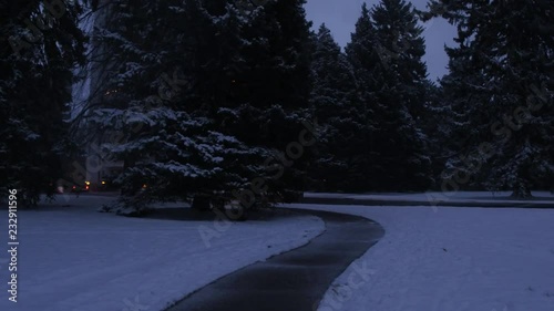 Walking through a winter snow storm at Cheesman Park in Denver, Colorado photo