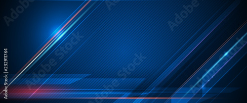 Vector Abstract, science, futuristic, energy technology concept. Digital image of light rays, stripes lines with blue light, speed and motion blur over dark blue background