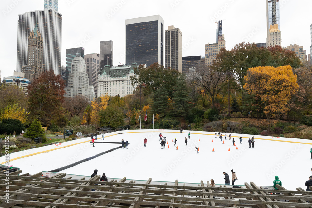 Obraz premium Central Park ice skate rink in New York City autumn foliage