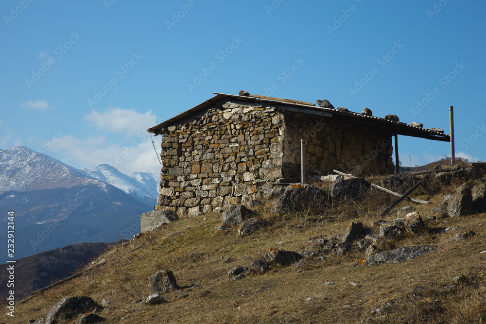 An old stone hut in the mountains. The Republic of Dagestan.