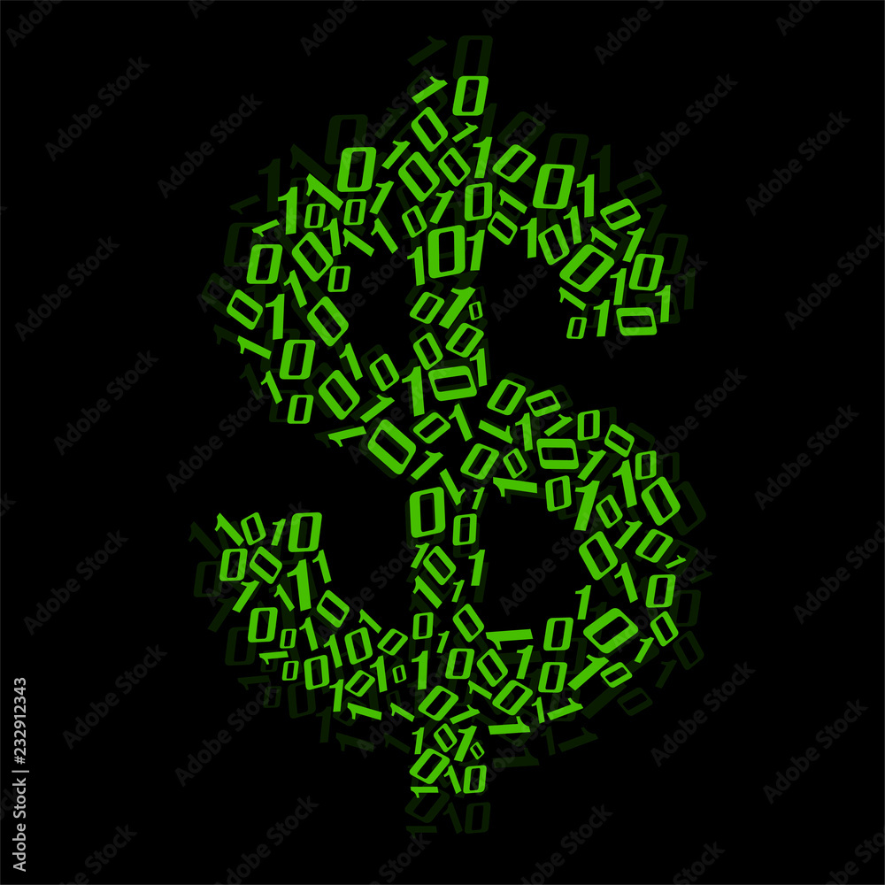 Abstract sign dollar from binary code. Vector Abstract sign dollar from binary code. Vector