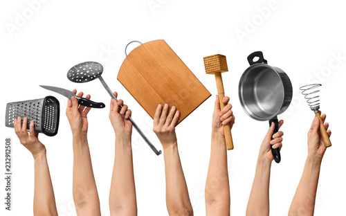 kitchen utensils in human hands