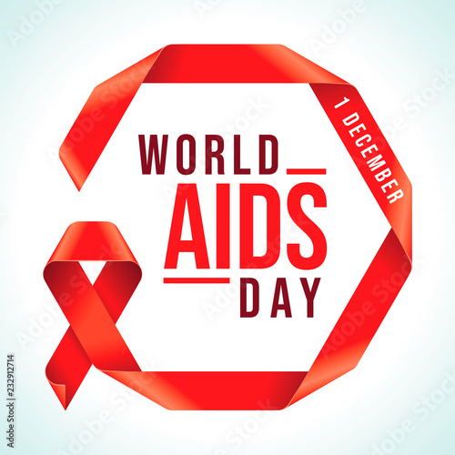 Awareness Red Ribbon circle frame. Symbol for the solidarity of people living with HIV. World AIDS Day 1 December emblem. Vector EPS8 Illustration photo