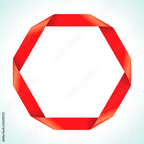 Red Ribbon circle frame. Curled tape border isolated on white background. Vector EPS8 Illustration