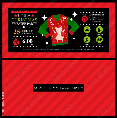 Christmas invitation card. Ugly sweater party