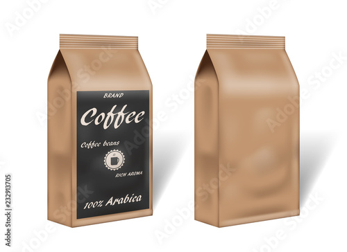 paper arabica coffee package design mock up. empty coffee template packaging in vintage style. 3d vector illustration