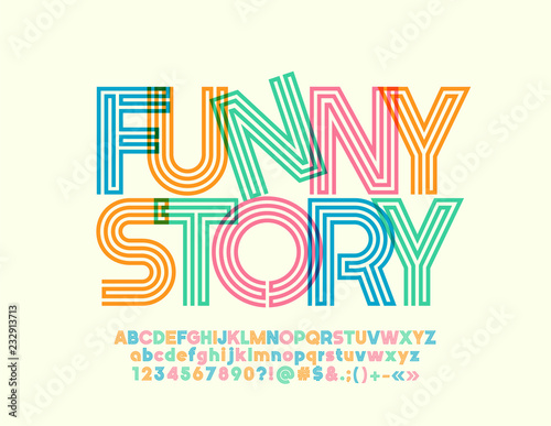 Vector Bright Alphabet for Children. Colorful Font with Text Funny Store.