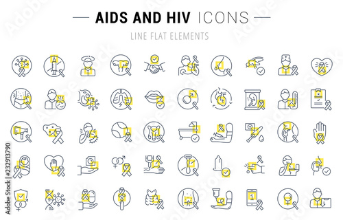 Set Vector Line Icons of AIDS and HIV.