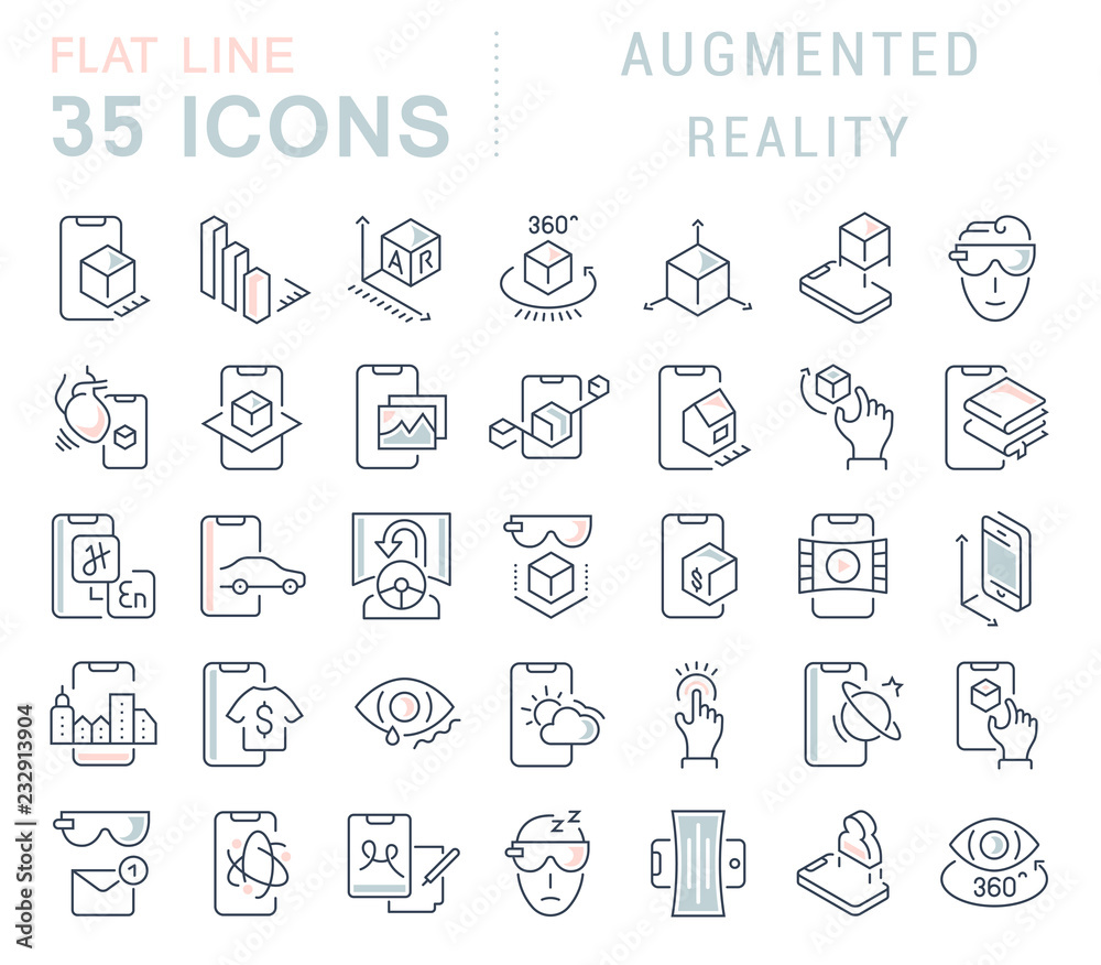 Set Vector Line Icons of Augmented Reality.