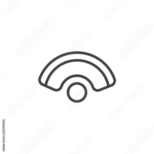 Round sofa and coffee table top view outline icon. linear style sign for mobile concept and web design. Couch interior furniture simple line vector icon. Symbol logo illustration. Pixel perfect vector